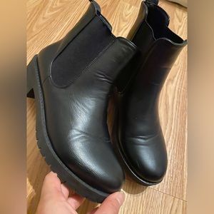 Black leather booties